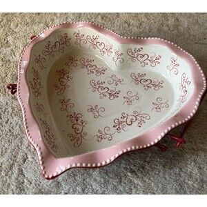 Temp-Tations By Tara Heart Floral Lace 1.75 Qt. Shape Baking Dish w/ Holder Mint